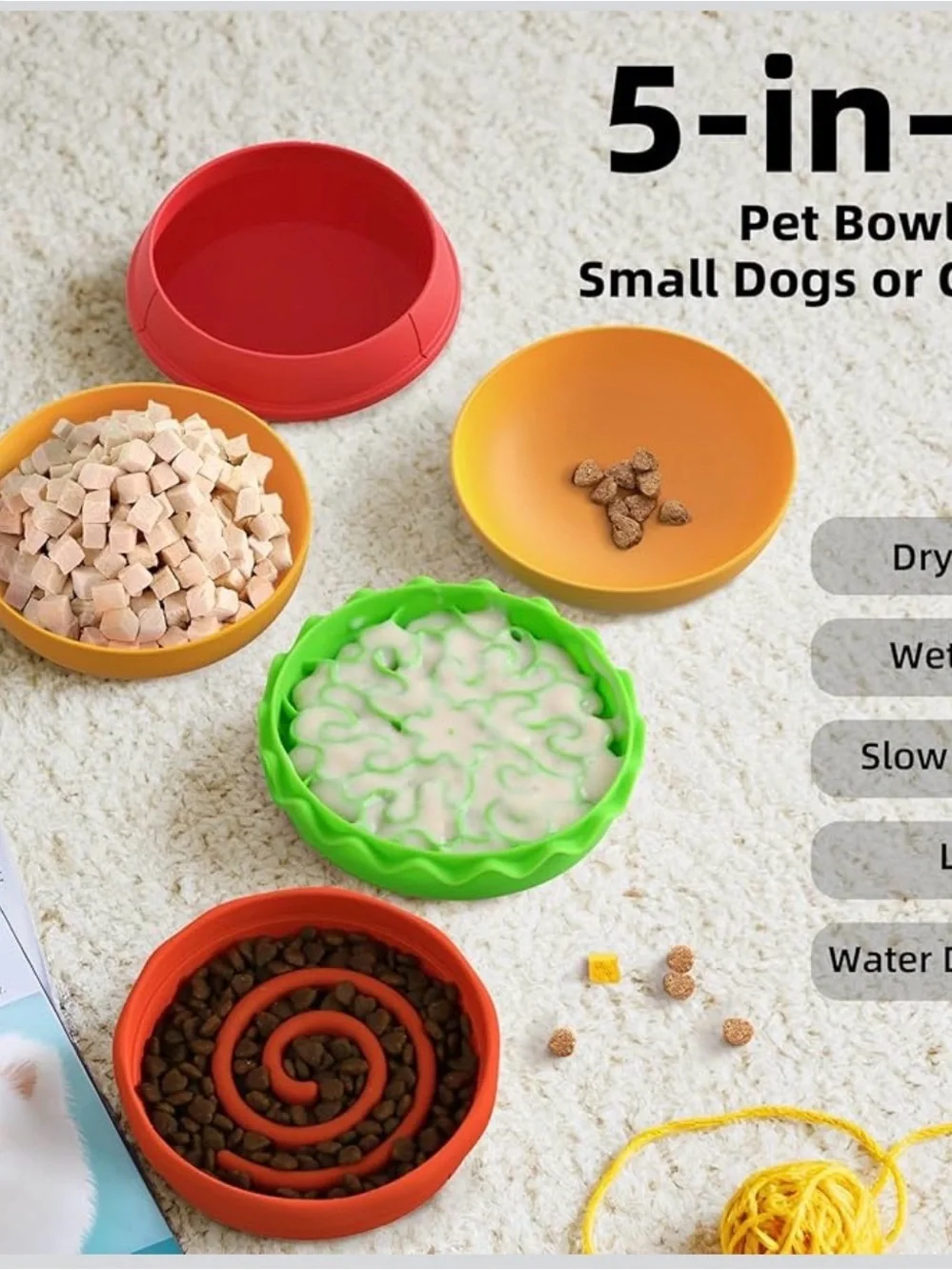 Interactive Hamburger Slow Feeder Dog Bowl - Orange, Red & Green